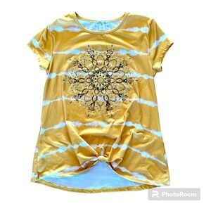 Ally b Mustard Sequin Embellished Striped Tee Girls Large (10-12)